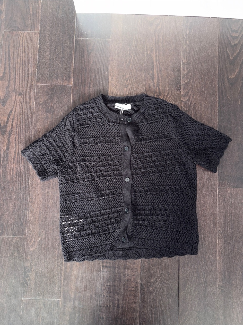 Mango Women’s Black Crochet Short-Sleeve Button Cardigan